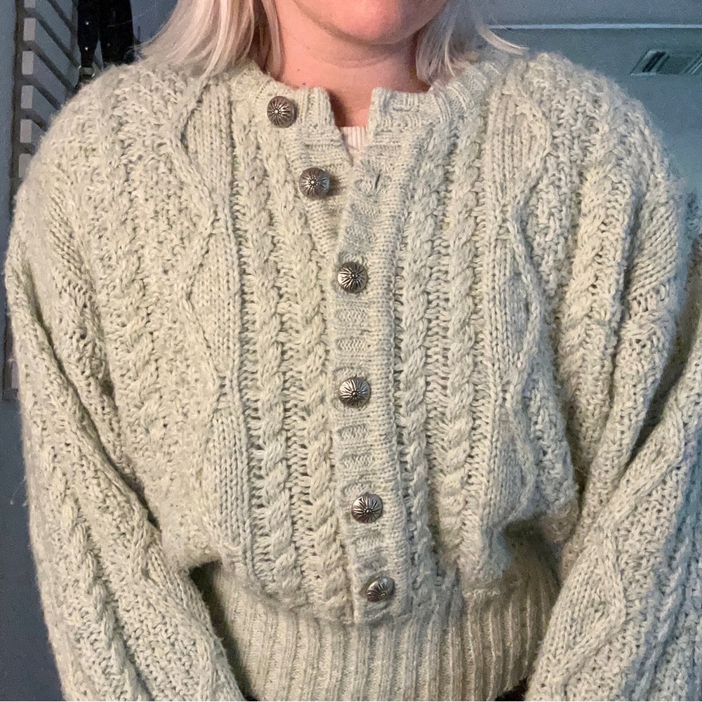 Seafoam Green Button Up Vintage Knit Cardigan Sweater
